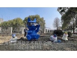 不锈钢雕塑几何切面网红小狗定制户外园林设计
